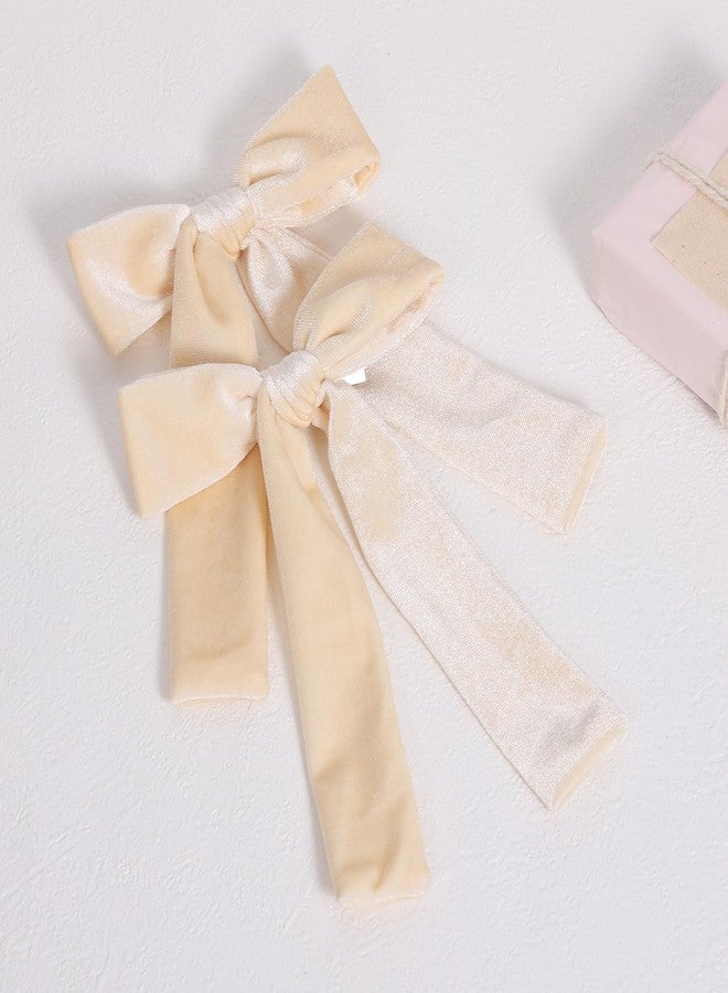 KCHIES 5" Velvet Ribbon Hair Bows for Girls Women Cream White Velvet Long Tail Ponytail Bowknot Alligator Clips Toddler Teens Baby Kids Fall Wedding Pageant 1st Communion Dress Accessory Gift - Image 2
